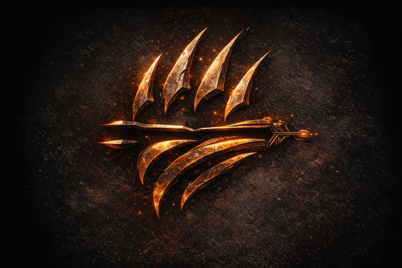 Logo stylisé avec des griffes dorées sur fond sombre.