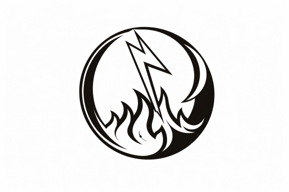 Symbole stylisé avec un éclair et des flammes dans un cercle.